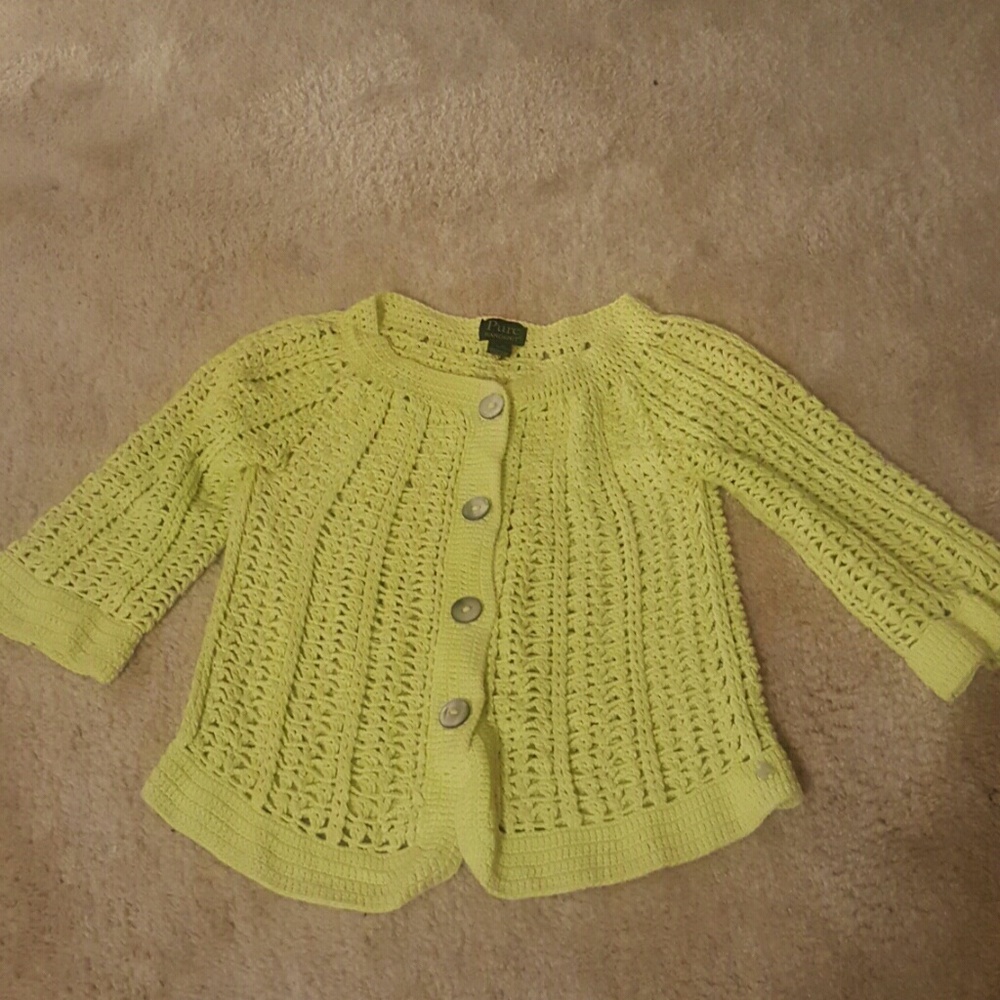 Hand Knit Sweater Lime Cardigan Sweater s/m
